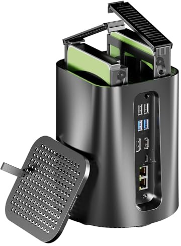 AOOSTAR R1 2-Bay N100 Desktop NAS, Mini PC da gaming 3 in 1, 4 C/4T, 32 GB DDR4 RAM 1 TB SSD, 3,5 SATAx4 (fino a 4 x 20 TB), 4 K HDMI, Dual 2,5 G LAN, WiFi6, Soft Router, Network Attached Storage