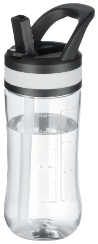 Edmyre 14oz Clear Kids Water Bottle with Straw Lid, BPA-Free Tritan, Measurement Scale, Sturdy Handle Wide Mouth Leak-proof Reusable Plastic Bottle for Boy& Girls, Back to School(Clear)