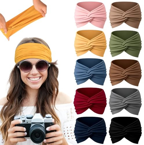 Haarschmuck Boho,10 Pack Kopftuch Damen Sommer,Elastisch Stirnband Sport,Haarbänder für Damen,Yoga Laufen Fitness (#06)