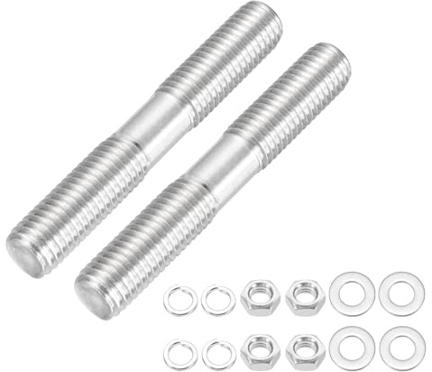 sourcing map Lot de 2 vis à goujons à double extrémité M12 x 80 mm en acier inoxydable 304 à double filetage avec rondelle d'écrou pour l'entretien de la maison, ancrage structurel, vis de fixation