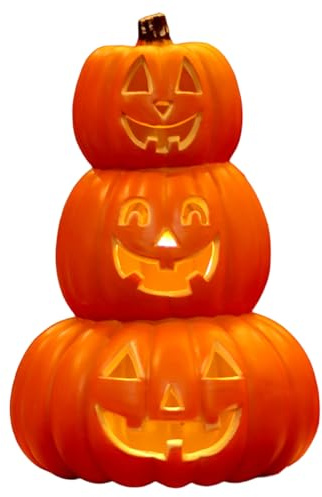 Zucche di Halloween, 36,1 x 21,1 cm, zucca in plastica che si illumina, a batteria, decorazioni per esterni di Halloween per giardino, cortile, portico, casa infestata, decorazioni per zucca