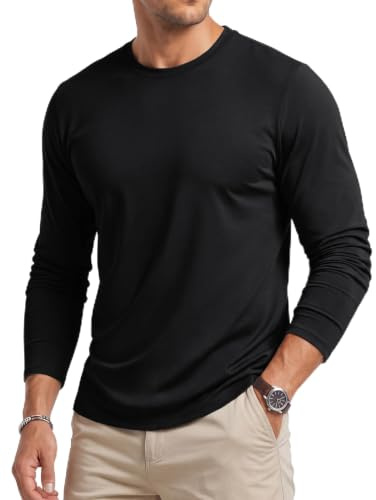 Cavva Men's Long Sleeve T Shirt Cotton Plain Tshirts Crew Neck Casual Tops | Classic crew neck long sleeve t-shirt, solid color, breathable cotton fabric, versatile basic tops for men casual daily wear