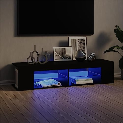 Meuble TV LED avec finition noire, centre de divertissement mural, TV moderne et console TV élégante avec lumières LED 135 x 39 x 30 cm, pour salon et chambre à coucher