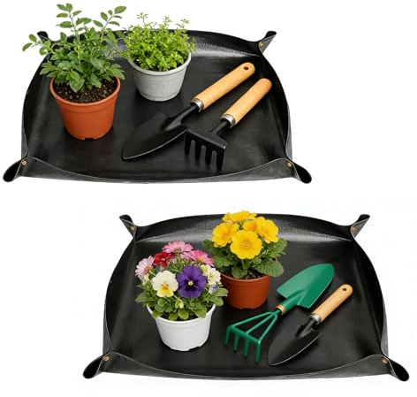 HFDONGL 2 Stück Pflanzmatte Umtopfmatte Wasserdicht Pflanzenmatte Faltbare Pflanzunterlage Gartenmatte für Umtopf Sämling Bodenwechsel Beschneiden (100cm x 100cm)