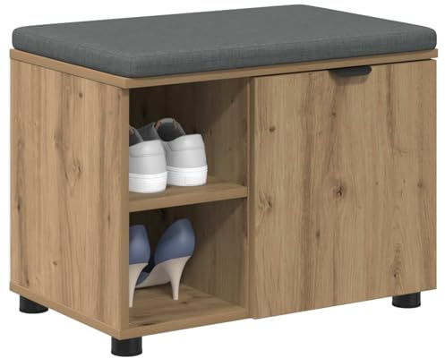 vidaXL Flurbank mit Kissen mit Regal Artisan-Eiche 60 x 38 x 46 cm, Stylische Flurbank, moderner Rechteck-Speicher, gepolsterte Sitzgelegenheit, praktische Möbel für drinnen, bequem