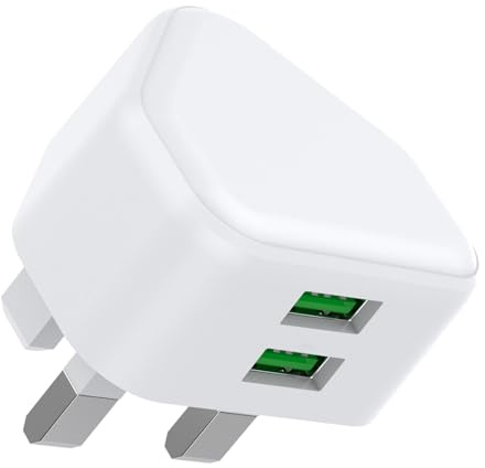USB Plug,Dual USB Charger Plug UK Phone Plugs with USB Port Double Compact 3 Pin Mains Charge Head 10.5W 5V 2.1AMP Charging Compatible with iPhone 13 12 11 SE XS XR X 8 7 6 5 iPad Watch Airpods