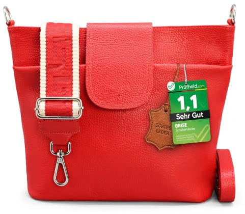 Brise Art ELLIE Damen Umhängetasche Echtleder Handgefertigt Crossbody Bag | [Test SEHR GUT, Note 1.1], Echtes Leder, Schultertasche mit Ledergurt & wahlweise gemustertem Riemen, 6 Fächer, Made in Italy