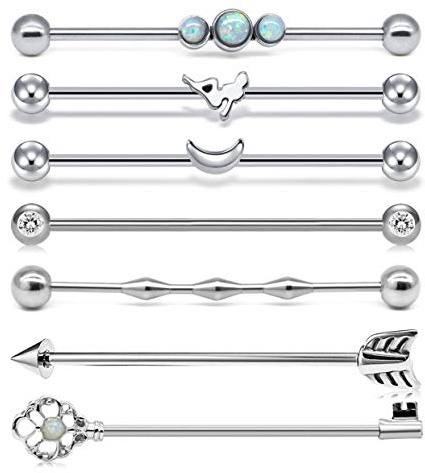 Briana Williams 6pcs Industrial Piercing Bars 38mm Stainless Steel Scaffold Barbell Piercing Jewellery 14 Gauge