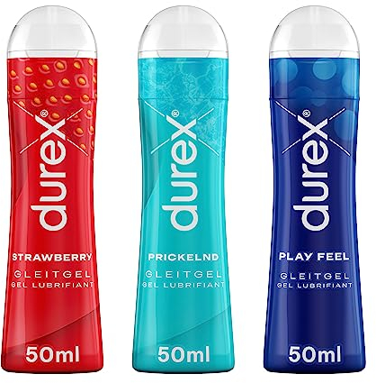Durex Play Gleitgel Vielseitige Mixpackung - Set mit Gleitmittel auf Wasserbasis für Sex, kondomgeeignet, geeignet für Oral- & Vaginalverkehr (3 x 50ml)