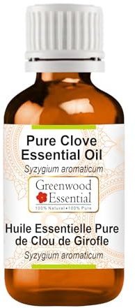 Greenwood Essential Huile essentielle de clou de girofle (syzygium aromaticum) pure, 100% naturelle, de qualité thérapeutique et produite par distillation par entraînement à la vapeur d’eau, 15 ml