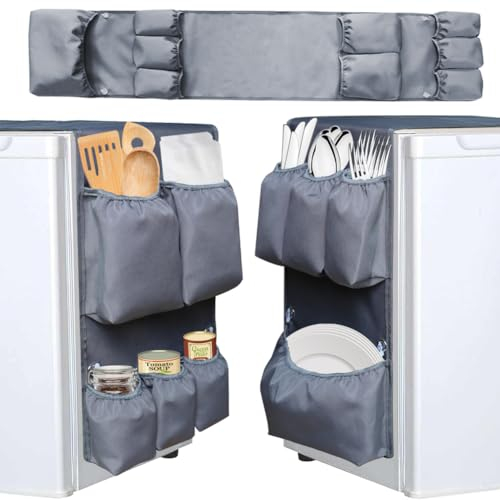 56 In x 12 In 12 Pockets Mini Fridge Organizer, Dorm Room Essentials for College Students Girls/Boys, Dorm and Office Over the Fridge Caddy Organizer, Mini Fridge Accessories,Mini Fridge Caddy (Gray)