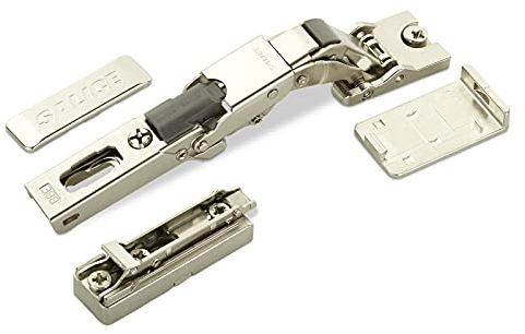 2 x Salice Universalscharnier für Glastür oder Spiegeltür 110° inkl. Linear-Montageplatte Höhe 6 mm mit Euroschrauben, Exzenterverstellung, Möbelscharniere mit Abdeckkappen