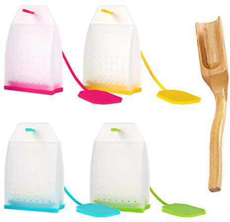 Silicone Tea Infuser, 4 Pack Loose Leaf Tea Filter Bags Strainer with Spoon