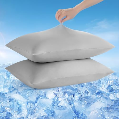 Avolare 2 Pack Cooling Pillow Cases, Arc-Chill Q-max>0.5 Stretch Cooling Pillowcases for Hair Skin and Hot Sleepers, Soft Silky Summer Pillow Cover with Zipper for Standard & Queen Size Pillows - Gray