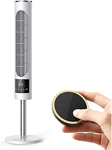 MU 4 Velocidades Ventilador de la Torre Usb, Ventilador de Pie sin Sentido de 120 ° (Altura Ajustable), Purificación de Aire de Iones Negativos, Recargable, Batería 10000 Mah,Blanco