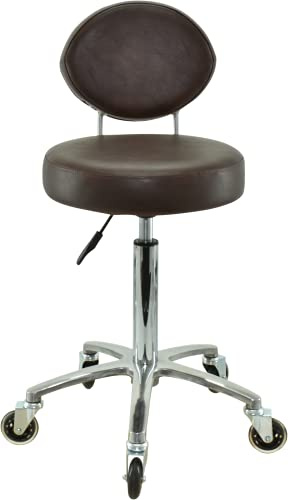 VAKON SALON - Premium Rollhocker braun mit ovaler Lehne höhenverstellbar von 55 bis 75 cm - Rundsitz- Drehhocker Arbeitshocker Praxishocker