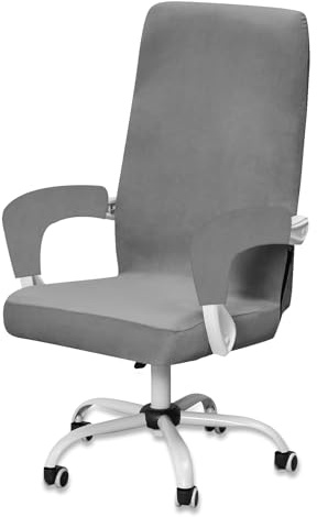BXFUL Samt Bürostuhl Bezug mit 2 Armlehne, Stretch Sitzbezug Gaming Stuhl Bezug, Waschbarer Stuhlhussen Sessel Überzug Stuhlbezüge für Bürostuhl Stuhl Drehstuhl (Dunkelgrau,Large)