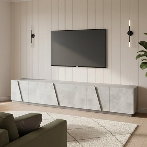 Dmora - Meuble TV Lucas, Buffet bas de salon, Base pour meuble TV, 100% Made in Italy, 244x44h46 cm, Ciment foncé
