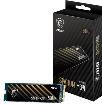 MSI SPATIUM M390 SSD 500GB - PCIe 3.0 NVMe M.2 Internal Solid State Drive, 3300MB/s Read & 2300MB/s Write, 3D NAND, Built-In Data Security, MSI Center - 5 Year Warranty (200 TBW)