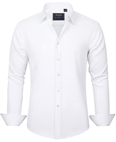 J.VER White Shirt Men Long Sleeve Fashion Dress Stretch Non Iron Button Down Shirts for Men Adult Business Casual Wedding Work L