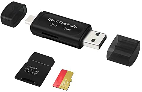 SD Card Reader, Seminer 4-in-1USB C/USB 2.0 Dual Slot OTG Memory Card Adapter for TF/Micro SD/SD/SDXC/Micro SDXC/Micro SDHC Memory Cards (Black)