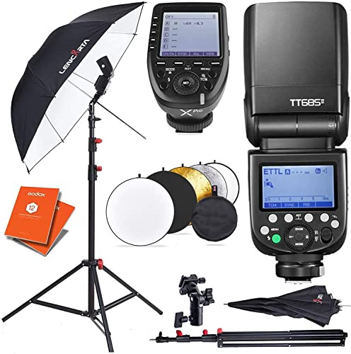 GODOX TT685II-N On Camera Flash Speedlite Kit/w XPro Trigger, Light Stand, Reflective Umbrella, Stand Mount & 5 in 1 Reflector Compatible with Nikon Cameras + 12 Month Extended Warranty Card (3 Yrs)