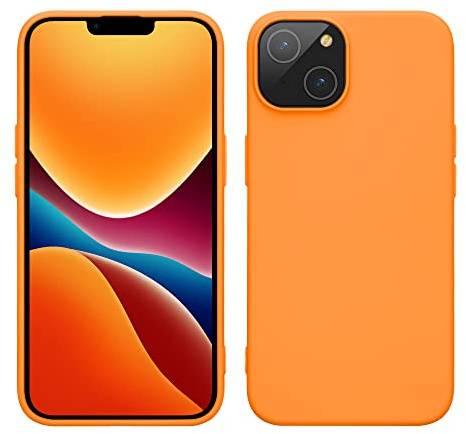 kwmobile Hülle für das iPhone 14 Hülle - weiche gummierte TPU Silikon Handyhülle - stoßfeste Schützhülle für kabelloses Laden - Fruity Orange