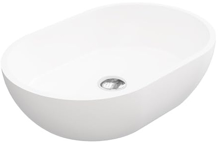 Vente-unique - Vasque de salle de bain ovale en solid surface - Blanc - 58 cm - SENGLI