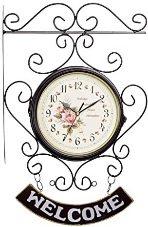 Folpus Orologio da Parete a Doppia Faccia in Stile Stazione Ferroviaria Europea, Orologio Artistico in Metallo Classico in Ferro Creativo, Decorativo per Uff, caffè