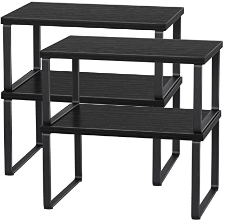 CADUKE Set mit 4 Küchenthekenregalen, stapelbares Regal-Organizer, stapelbares Holz-Arbeitsplattenregal, Arbeitsplatten-Aufbewahrungsregal für Speisekammer, industriell schwarz