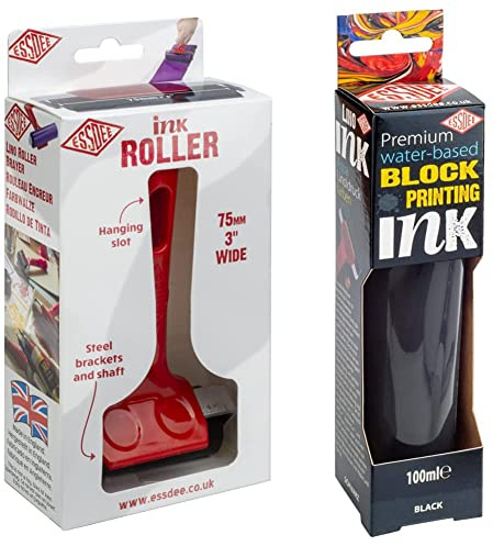ESSDEE R3 Lino Roller 75mm Red Handle & Premium Quality Block Printing Ink