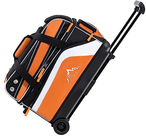 GoHimal Double Roller 2 Ball Bowling Bag with Separate Shoe Compartment for Bowling Shoes (Up To US Men Size 15) and Abundant multifunction Accessory Pocket, Upgraded fabric, Retractable Handle - Extends to 40