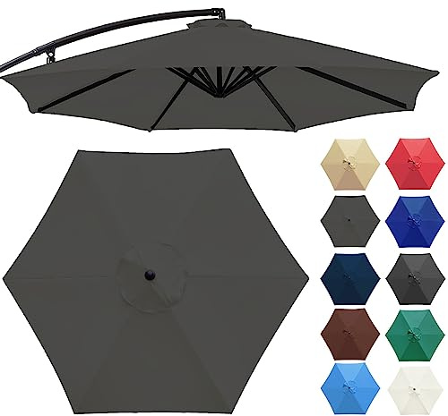 Auvent De Rechange pour Parasol De Terrasse De 3.0m, Toile De Rechange De 6 Baleines/8 Baleines pour Parasol Déporté De Jardin Cour Plage (auvent Uniquement)(Couleur:Grise,Taille:300cm 6-Ribs)