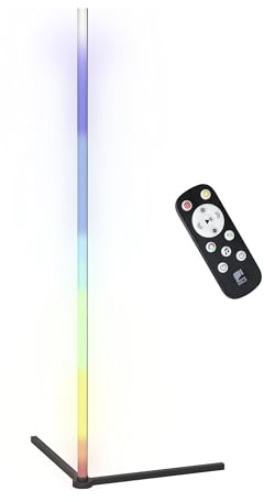 EGLO LED Eck Stehlampe RGBIC, Standleuchte mit Lichteffekten | Gaming Zimmer und Party Deko, Wohnzimmer Stehleuchte mit Fernbedienung, warmweiß und RGB, Metall in Schwarz