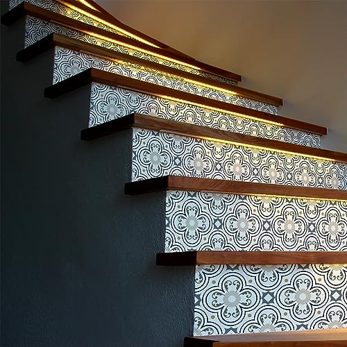 Ambiance - Adhesivo decorativo para escaleras de azulejos de cemento (2 tiras de 15 x 105 cm)