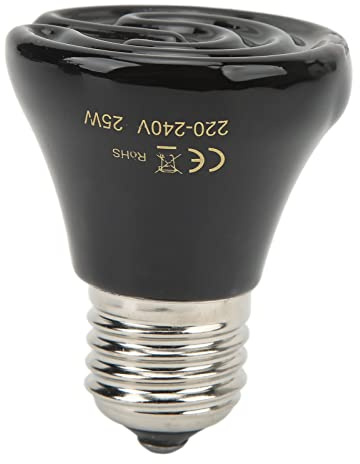 Greensen Mini Infrarot Heizlampe für Reptilien, Keramikheizlampe für 24 Stunden Dauerheizung, natürliches Infrarot, geeignet für Lizards, Reptiles (25W Schwarz)