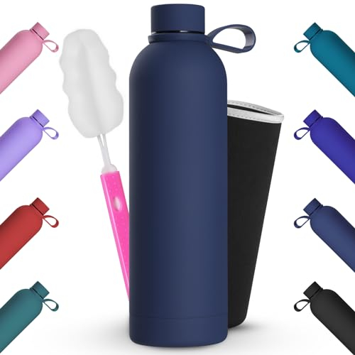 Bouteille Isotherme en Acier Inoxydable, Geepen Gourde Isotherme Inox Réutilisables Écologique Gourde Sport Étanche, sans BPA, pour Enfant, Adulte, Sport, Gym, Voyage 750ML Bleu foncé