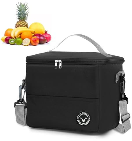 YZDZSW 13l Black Insulated Lunch Bag, Thermal Cooler Bag, Water-Resistant Leakproof for Work Picnic Beach Travel (29×20×22cm)