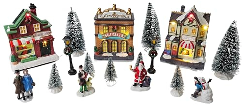 Bambelaa! Ciudad de Navidad, 8-14 cm, pueblo de invierno, escena navideña, LED, iluminado, blanco cálido, interior (1, 14 piezas)