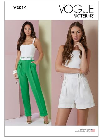 Vogue V2014B5 Damen-Shorts mit hoher Taille und locker sitzender Hose Schnittmuster-Paket, Design-Code V2014, Papier, mehrfarbig, Sizes 8-10-12-14-16