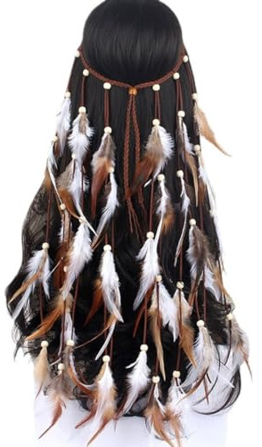 FDCGAS Feder Kopfschmuck Boho Hippie Stirnband - 1 pcs Indian Feather Stirnband,Frauen Bohemien Feder Quasten Seil Weben Haarband Haarschmuck Hippie Boho Indisch Haarbänder