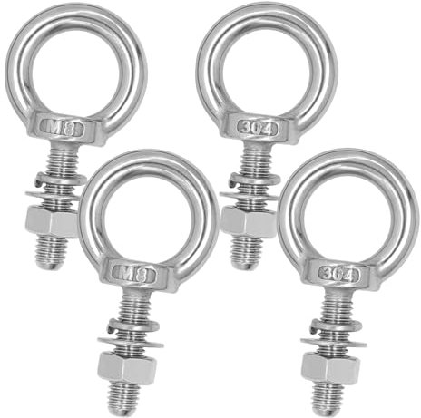 NVGFTG 4 viti ad anello M8 × 30 mm, in acciaio inox 304, viti ad occhiello per rullo di fissaggio e sospensione, bulloni ad anello con dadi e rondelle