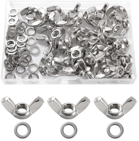 Lyeteung 40 Pezzi M5 Dado ad Alette, Dadi ad Alette in Acciaio Inossidabile, Dadi ad Alette Metriche a Mano, con 40 Pezzi Rondelle Piatte, per Strumenti Fai da Te