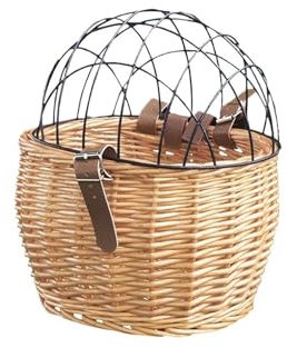 WENYOG fahrradkorb Hund Fahrrad-Lenkerkorb vorne, handgewebt, Korbgeflecht, Haustier-Katze-Hunde-Träger mit Abdeckung, Fahrradkorb vorne, Gepäckträgertasche, Fahrradzubehör(A Beige)