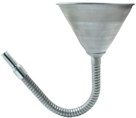 Unlorspy Imbuto in metallo pieghevole, imbuto universale in ferro, lungo 46 cm, imbuto galvanizzato argento con tubo flessibile e filtro per tutti gli oli automobilistici, carburante diesel e altri