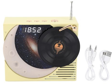 GOWENIC Haut-Parleur BT Rétro, Haut-Parleur BT 5.3 avec Affichage de l'horloge et Lumière Ambiante, Station de Radio avec Son Surround à 360 Degrés 1200 MAh (Yellow)