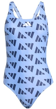 adidas Donna Logo Graphic V-Back Swimsuit, Blue Fusion/Dark Blue, 42