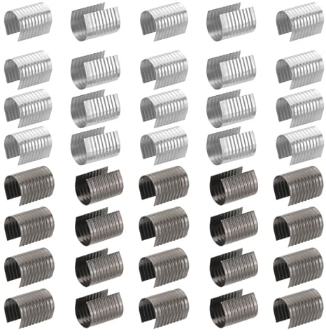 PATIKIL 14 x 8,5 mm läderrepklämma, 120 st metall cylindriska krymprör vikbar ändlock öppning pressar fästanordning för smyckestillverkning tofs lädersnören gör-det-själv hantverk, 2 färger