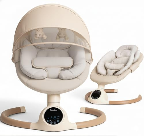 BEBE2LUXE ALPHA Babywippe, Elektrische Babyschaukel mit Musik, Nutzbar ab der Geburt bis ca. 6 Monaten, 0-9 kg, Bluetooth-LED Touchscreen/Fernbedienung