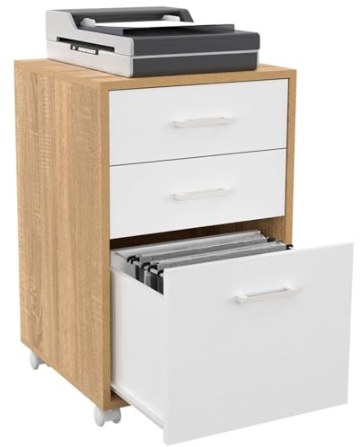IDMarket - Bürocontainer JON Druckerhalter 3 Schubladen Holz und Weiß